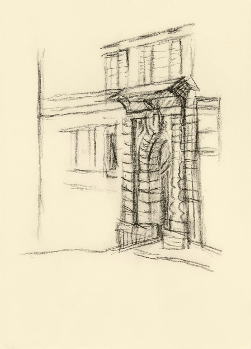 Alfred Wickenburg, Studie für das Wandbild "An der Hüfte des Engels": Portal, um 1950, Schwarze ...