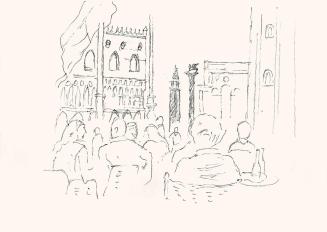 Alfred Wickenburg, Café am Markusplatz, um 1965, Schwarzer Kugelschreiber auf Papier, Blattmaße ...