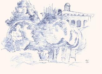 Alfred Wickenburg, Giardino Reale, 1967, Blauer Filzstift auf Papier, Blattmaße: 27 × 37 cm, Le ...