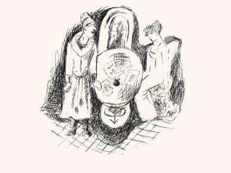 Alfred Wickenburg, Mann und Frau an einem Rundtisch, um 1970, Schwarzer Filzstift auf Papier, B ...