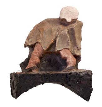 Kurt Hüpfner, Ohne Titel, um 1990, Gips, Terrakotta, Engobe, Pigmentfarbe, Öl, 31,5 × 26 × 15 c ...