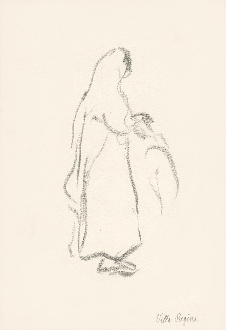 Alfred Wickenburg, Stehende weibliche Person, 1920/1923, Graphit und Tinte in Feder auf Papier, ...