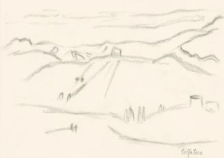 Alfred Wickenburg, Landschaftsdarstellung von Solfatara, 1920/1923, Graphit und Tinte in Feder  ...