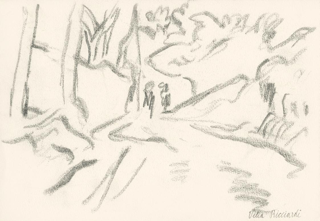 Alfred Wickenburg, Weg zur Villa Ricciardi, 1920/1923, Graphit auf Papier, Blattmaße: 16,9 × 24 ...