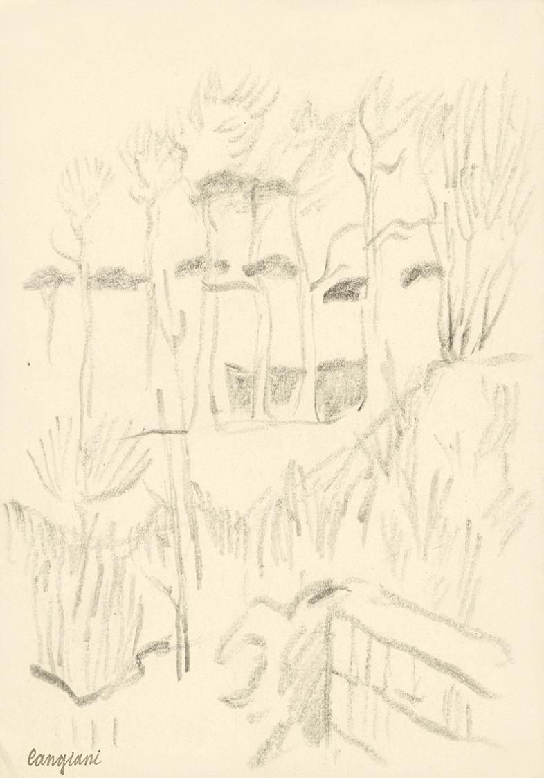 Alfred Wickenburg, Landschaft in Cangiani, 1920/1923, Graphit auf Papier, Blattmaße: 25,1 × 17, ...