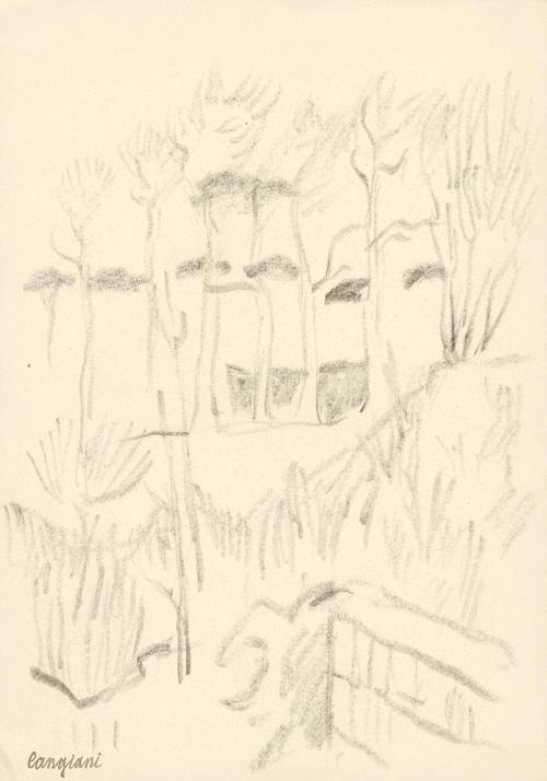 Alfred Wickenburg, Landschaft in Cangiani, 1920/1923, Graphit auf Papier, Blattmaße: 25,1 × 17, ...