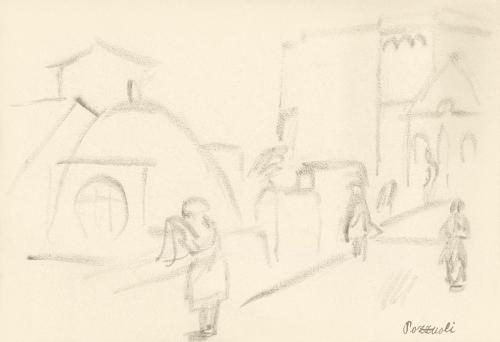 Alfred Wickenburg, Straße mit Personen in Pozzuoli, 1920/1923, Graphit Papier, Blattmaße: 17,2  ...