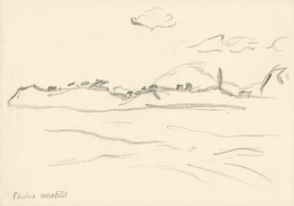 Alfred Wickenburg, Landschaft bei Piscina mirabilis, 1920/1923, Graphit Papier, Blattmaße: 17,8 ...