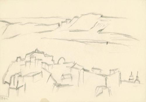 Alfred Wickenburg, Stadtansicht, 1920/1923, Graphit auf Papier, Blattmaße: 17,8 × 25,2 cm, Priv ...