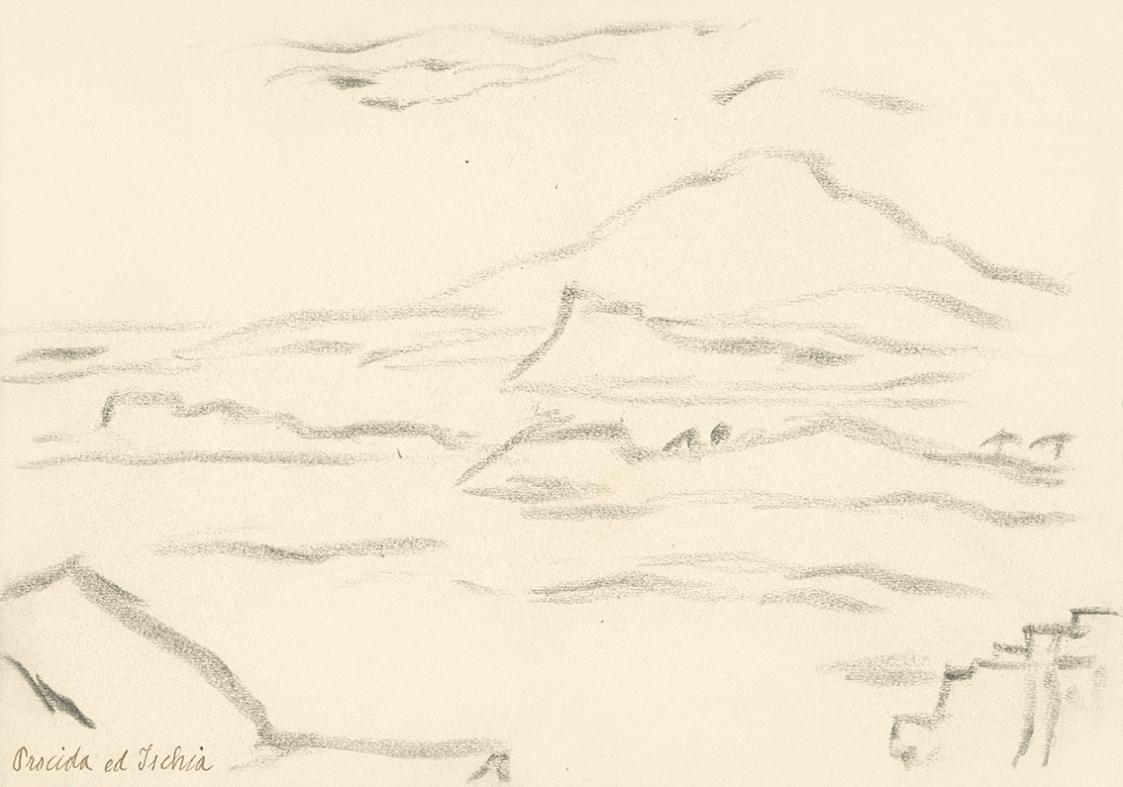 Alfred Wickenburg, Blick auf die Inseln Procida und Ischia, 1920/1923, Graphit auf Papier, Blat ...