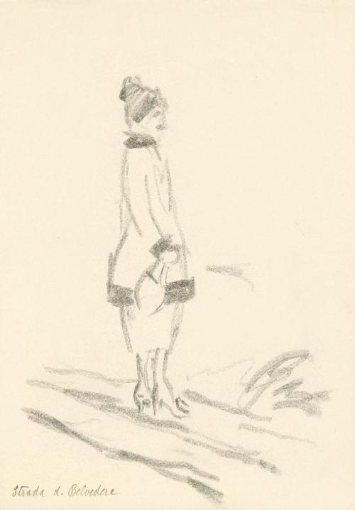 Alfred Wickenburg, Stehende Dame, 1920/1923, Graphit auf Papier, Blattmaße: 25,4 × 17,1 cm, Pri ...