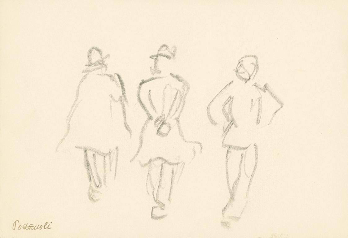 Alfred Wickenburg, Drei Männer im Gehen von hinten, Pozzuoli, 1920/1923, Graphit auf Papier, Bl ...