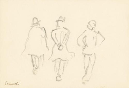 Alfred Wickenburg, Drei Männer im Gehen von hinten, Pozzuoli, 1920/1923, Graphit auf Papier, Bl ...