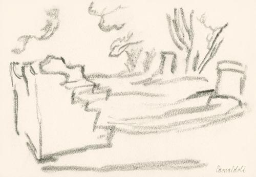 Alfred Wickenburg, Architektur in einer Landschaft, Camaldoli, 1920/1923, Graphit auf Papier, B ...