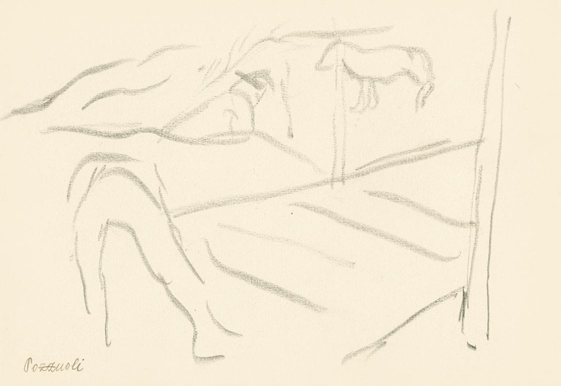 Alfred Wickenburg, Figuren in einer Landschaft, Pozzuoli, 1920/1923, Graphit auf Papier, Blattm ...