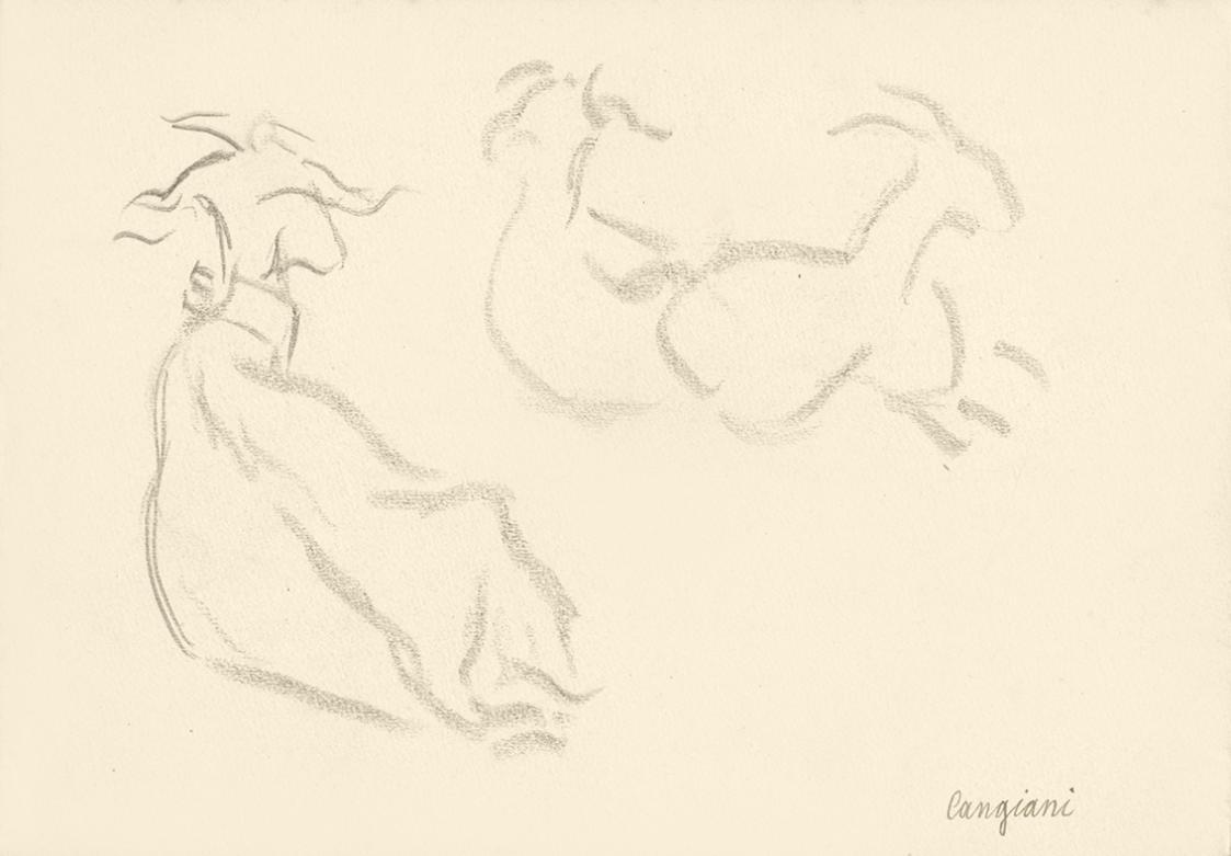 Alfred Wickenburg, Drei liegende Ziegen, 1920/1923, Graphit und Feder in Tinte auf Papier, Blat ...