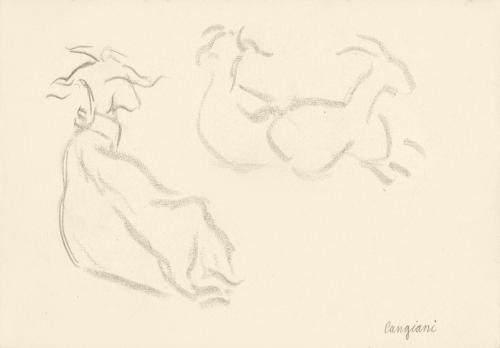 Alfred Wickenburg, Drei liegende Ziegen, 1920/1923, Graphit und Feder in Tinte auf Papier, Blat ...