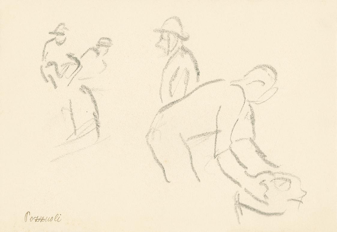 Alfred Wickenburg, Vier menschliche Figuren, Pozzuoli, 1920/1923, Graphit auf Papier, Blattmaße ...