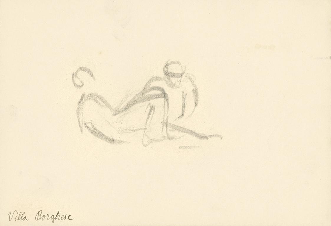 Alfred Wickenburg, Zwei menschliche Figuren, Villa Borghese, 1920/1923, Graphit auf Papier, Bla ...