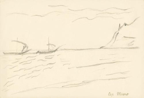 Alfred Wickenburg, Zwei Segelboote im Meer vor Capo Miseno, 1920/1923, Graphit auf Papier, Blat ...