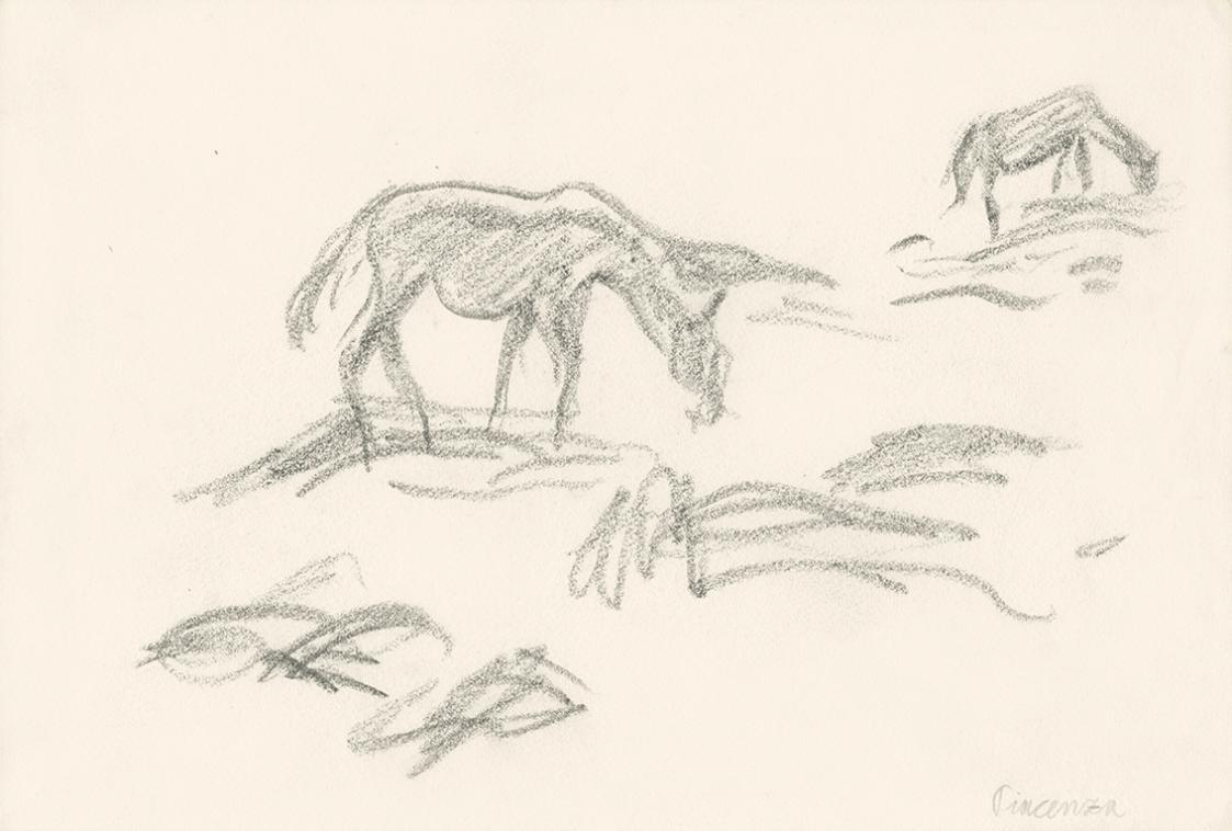 Alfred Wickenburg, Zwei weidende Tiere, Piacenza, 1920/1923, Graphit auf Papier, Blattmaße: 19  ...