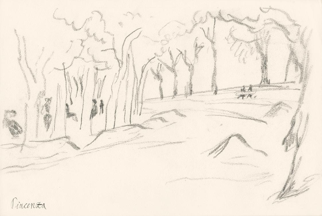 Alfred Wickenburg, Lanschaft mit Bäumen, Piacenza, 1920/1923, Graphit auf Papier, Blattmaße: 19 ...