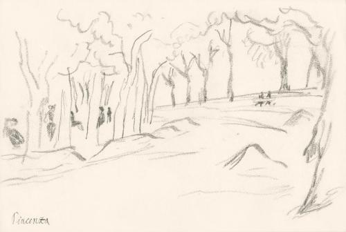 Alfred Wickenburg, Lanschaft mit Bäumen, Piacenza, 1920/1923, Graphit auf Papier, Blattmaße: 19 ...