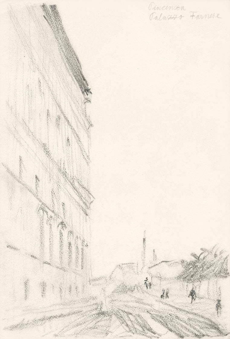 Alfred Wickenburg, Palazzo Farnese, Piacenza, 1920/1923, Graphit auf Papier, Blattmaße: 27,9 ×  ...