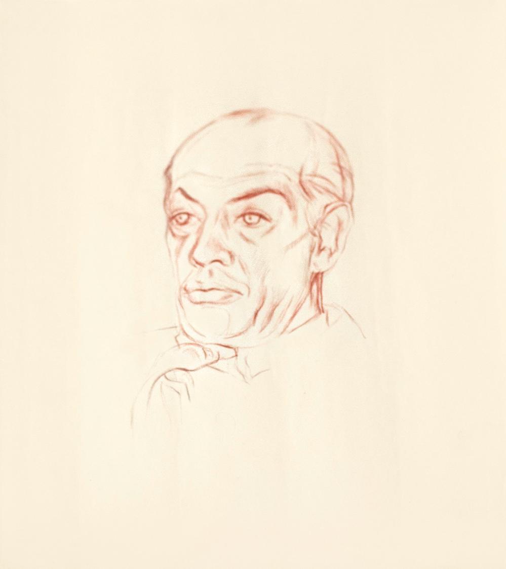 Alfred Wickenburg, Porträt Fritz Böck, 1945, Rötel auf Papier, Blattmaße: 48,1 × 63,1 cm, Priva ...