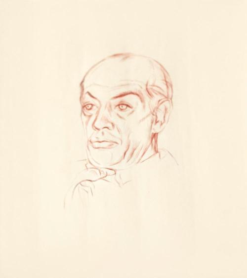 Alfred Wickenburg, Porträt Fritz Böck, 1945, Rötel auf Papier, Blattmaße: 48,1 × 63,1 cm, Priva ...