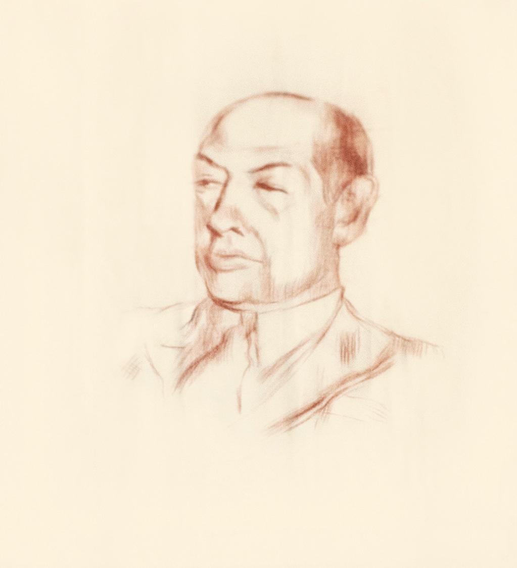 Alfred Wickenburg, Porträt Fritz Böck, 1945, Rötel auf Papier, Blattmaße: 64,9 × 48 cm, Privatb ...