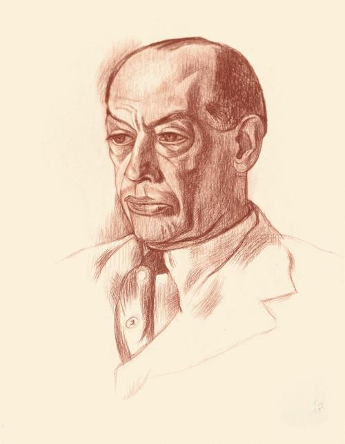 Alfred Wickenburg, Porträt Fritz Böck, 1945, Rötel auf Papier, Blattmaße: 55,7 × 40,2 cm, Priva ...