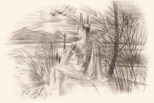 Alfred Wickenburg, König Midas, 1940/1945, Kohle über Bleistift auf Papier, Blattmaße: 34,5 × 4 ...