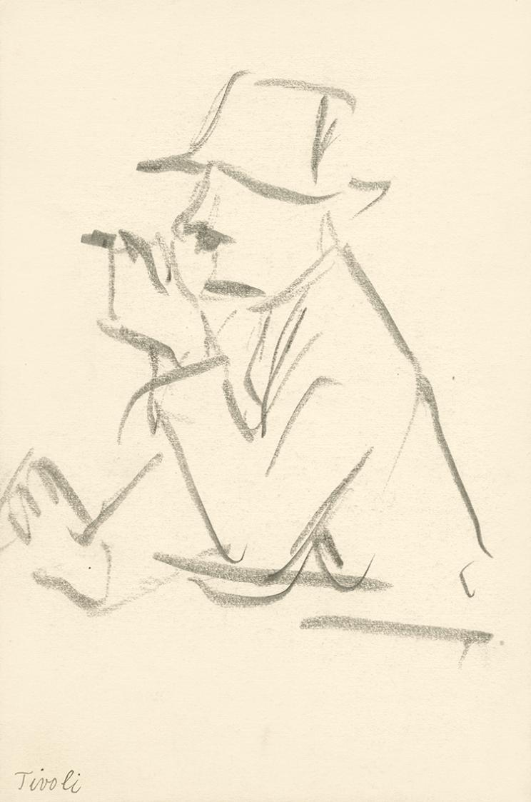 Alfred Wickenburg, Rauchender Mann mit Hut im Profil, Tivoli, 1920/1923, Graphit auf Papier, Bl ...