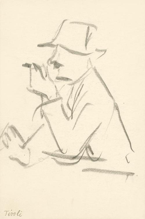 Alfred Wickenburg, Rauchender Mann mit Hut im Profil, Tivoli, 1920/1923, Graphit auf Papier, Bl ...