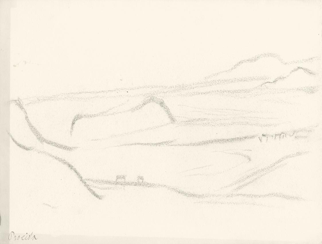 Alfred Wickenburg, Landschaftsansicht, Procida, 1920/1923, Graphit auf Papier, Blattmaße: 22,2  ...