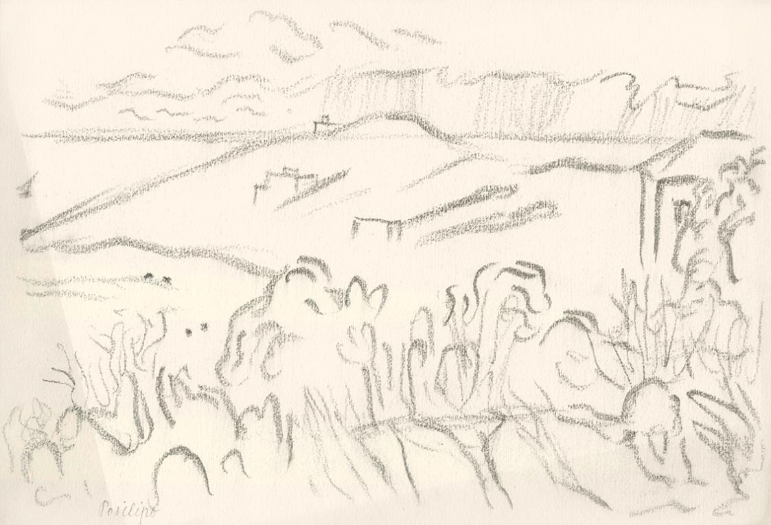 Alfred Wickenburg, Landschaftsansicht, Posillipo, 1920/1923, Graphit auf Papier, Blattmaße: 21  ...