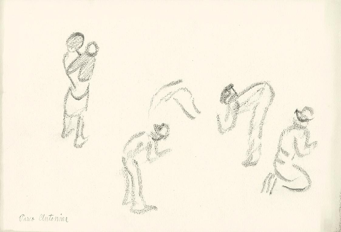 Alfred Wickenburg, Menschliche Figuren in Bewegung, Parco Antonina, 1920/1923, Graphit auf Papi ...