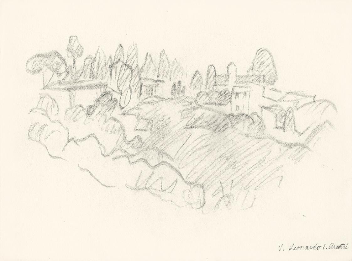 Alfred Wickenburg, Landschaft mit Häusern, S. Leonardo, 1920/1923, Graphit auf Papier, Blattmaß ...