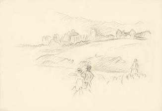 Alfred Wickenburg, Landschaft mit Architektur und drei Personen, 1920/1923, Graphit auf Papier, ...
