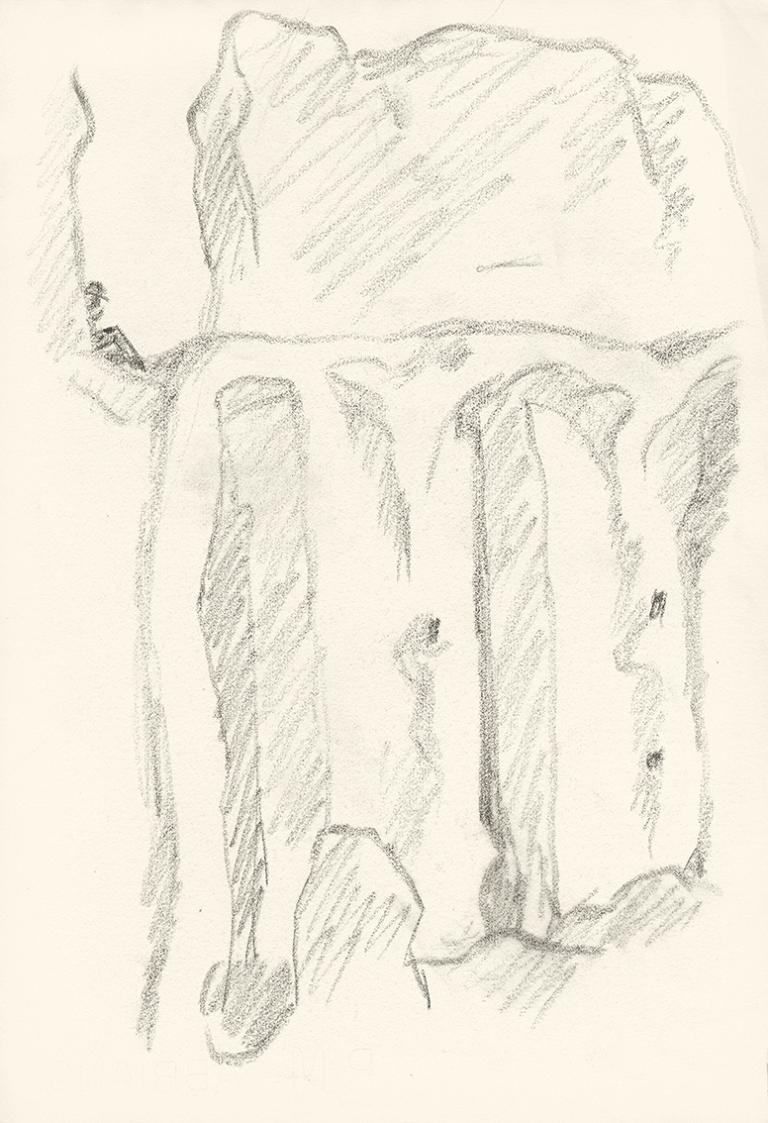 Alfred Wickenburg, Felsen mit einer sitzenden Person, 1920/1923, Graphit auf Papier, Blattmaße: ...