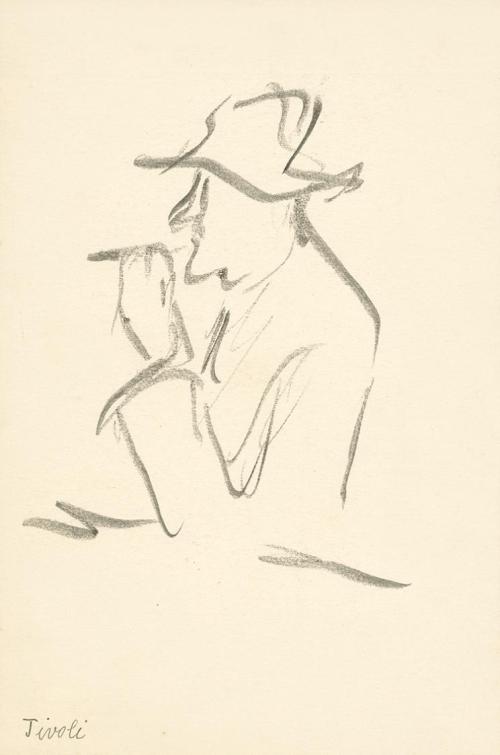 Alfred Wickenburg, Rauchender Mann mit Hut in Profilansicht, Tivoli, 1920/1923, Graphit auf Pap ...