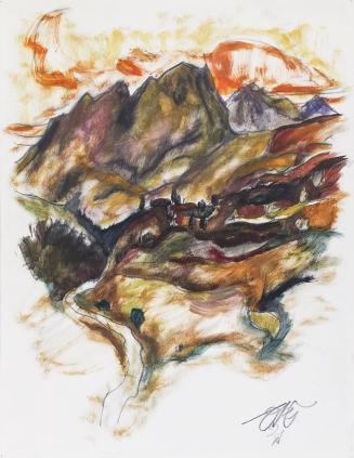 Otto Rudolf Schatz, Berglandschaft, 1921, Öltempera, Bleistift auf Papier, 33 × 25 cm, Privatbe ...