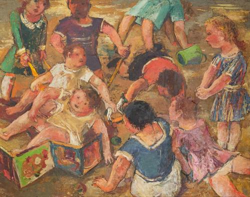 Otto Rudolf Schatz, Kinderspiel, 1937, Öl auf Holz, 74 × 92 cm, Galerie Heinze, Salzburg