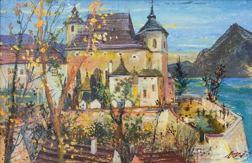 Otto Rudolf Schatz, Traunkirchen am Traunsee, um 1955, Öl auf Karton, 31 × 47,5 cm, Privatbesit ...