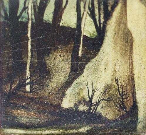 Otto Rudolf Schatz, Wald mit Fels und Birken, um 1942, Kaseintempera,  Japanlack auf Holz, 5,5  ...