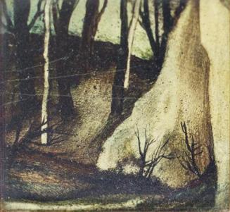 Otto Rudolf Schatz, Wald mit Fels und Birken, um 1942, Kaseintempera,  Japanlack auf Holz, 5,5  ...