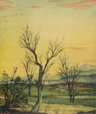 Otto Rudolf Schatz, Landschaft mit Bäumen, um 1943, Kaseintempera,  Japanlack auf Holz, 5,2 × 4 ...