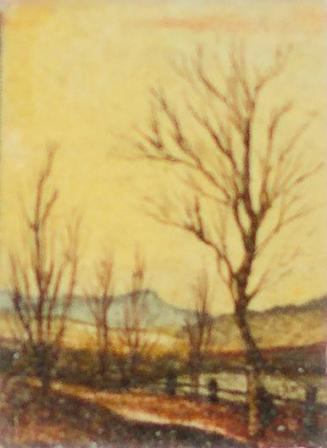Otto Rudolf Schatz, Herbstlandschaft, um 1942, Kaseintempera,  Japanlack auf Holz, 3,9 × 2,6 cm ...