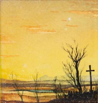 Otto Rudolf Schatz, Abendrot in einer Berglandschaft mit Kreuz, um 1944, Aquarell / Kasein / Ja ...